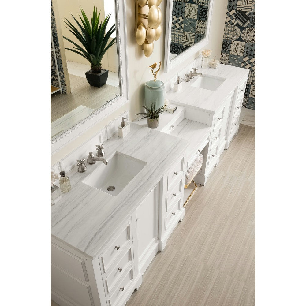 De Soto 118" Double Vanity Set White w/ 3 CM Arctic Fall Solid Surface Top