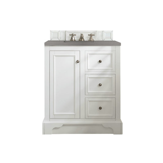 De Soto 30" Single Vanity, Bright White w/ 3 CM Gray Expo Quartz Top