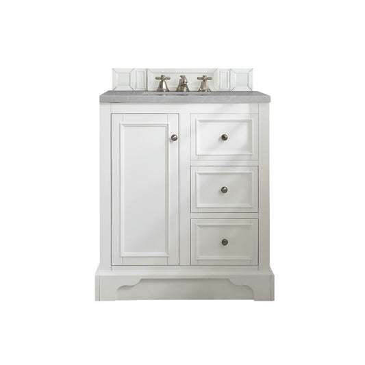 De Soto 30" Single Vanity, Bright White w/ 3 CM Eternal Serena Quartz Top