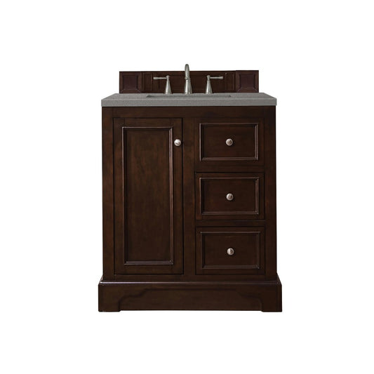 De Soto 30" Single Vanity, Burnished Mahogany w/ 3 CM Gray Expo Quartz Top