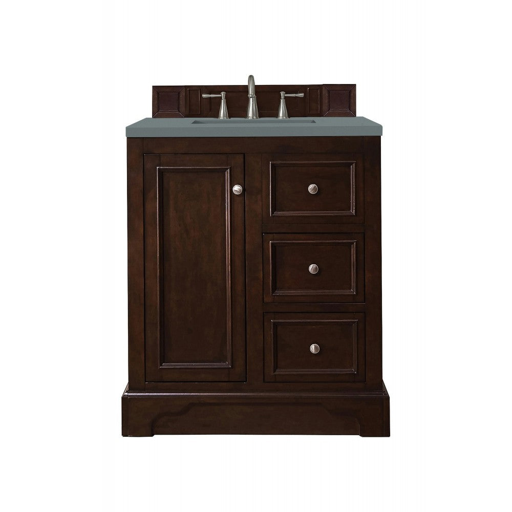 De Soto 30" Single Vanity, Burnished Mahogany w/ 3 CM Cala Blue Quartz Top