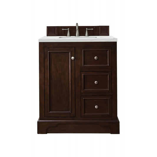 De Soto 30" Single Vanity, Burnished Mahogany w/ 3 CM Ethereal Noctis Quartz Top