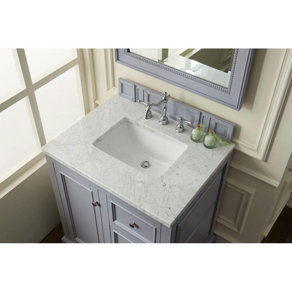 De Soto 30" Single Vanity, Silver Gray w/ 3 CM Carrara Marble Top