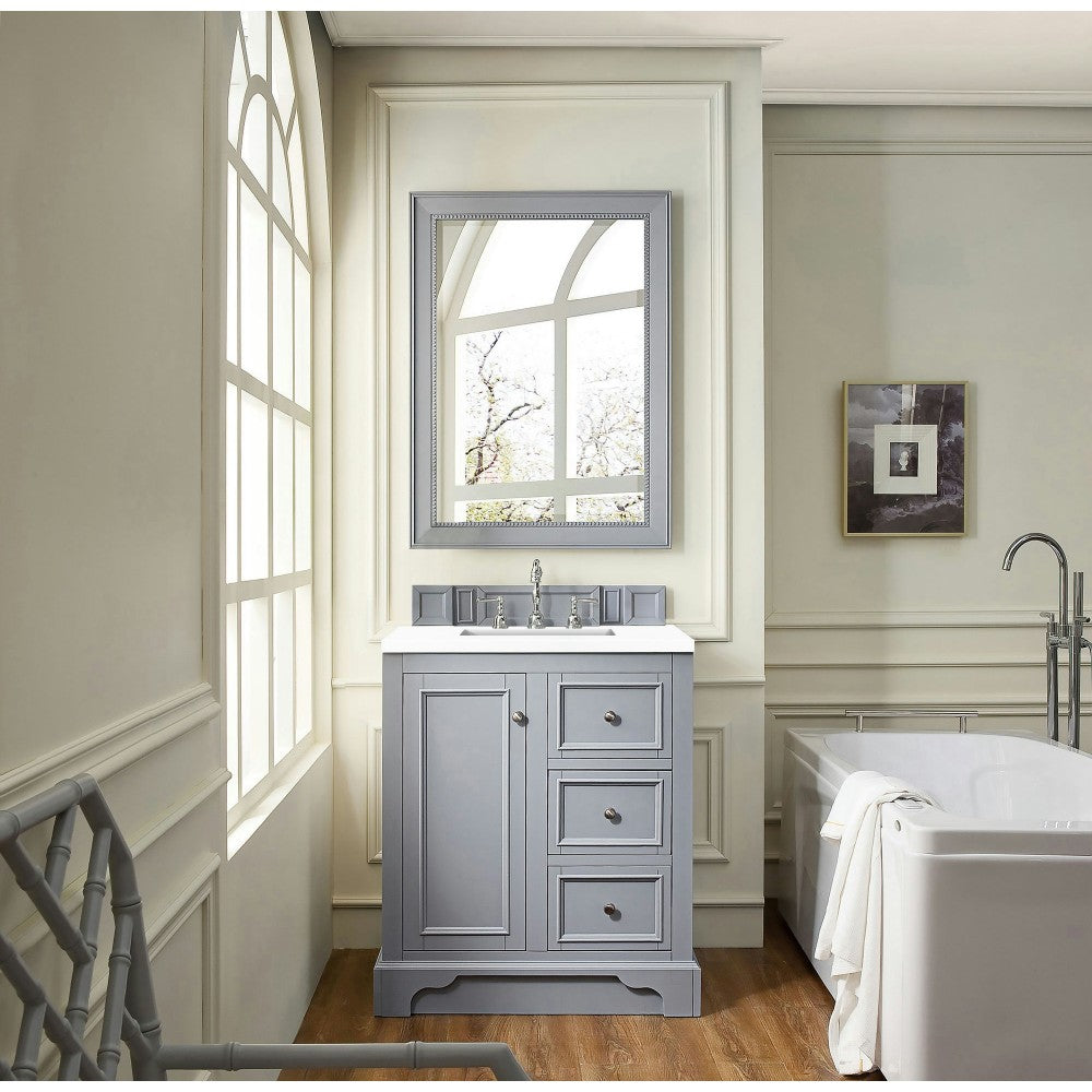 De Soto 30" Single Vanity, Silver Gray w/ 3 CM Classic White Quartz Top