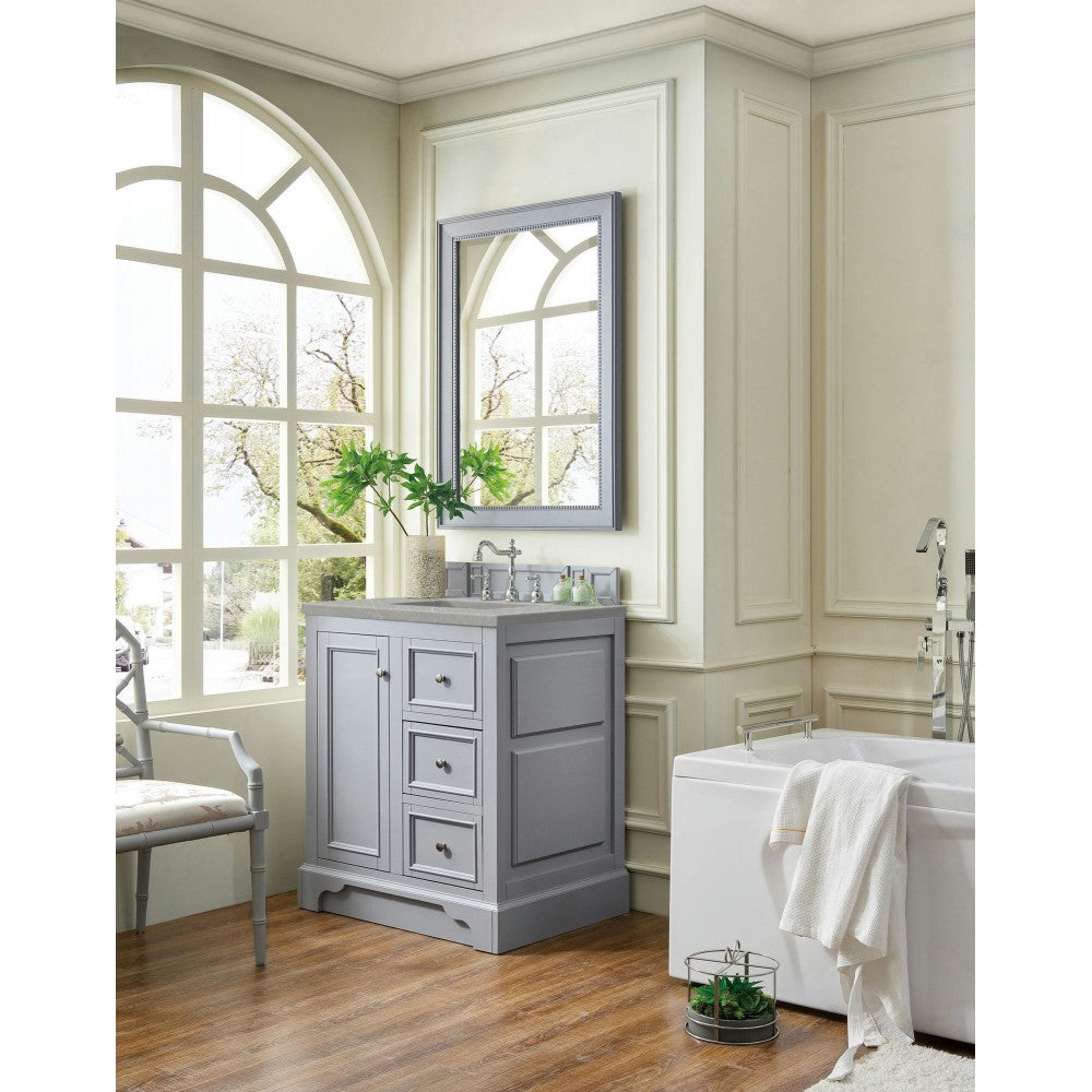 De Soto 30" Single Vanity, Silver Gray w/ 3 CM Eternal Serena Quartz Top
