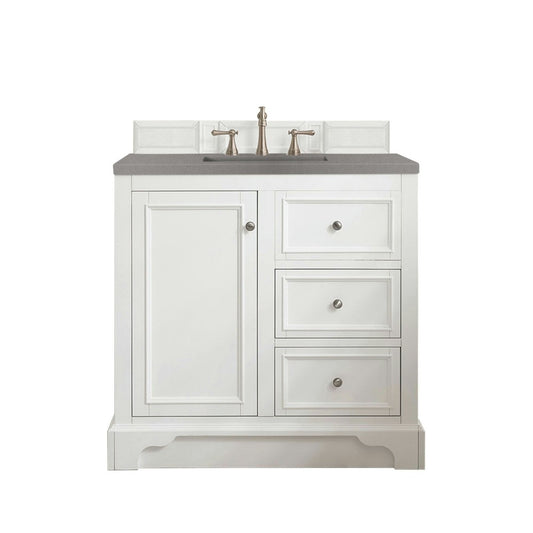 De Soto 36" Single Vanity, Bright White w/ 3 CM Gray Expo Quartz Top