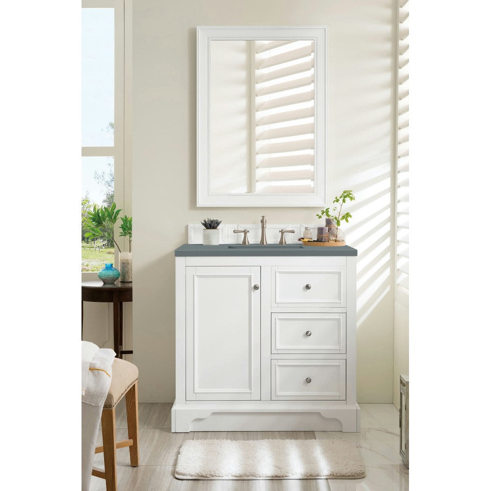 De Soto 36" Single Vanity, Bright White w/ 3 CM Cala Blue Quartz Top
