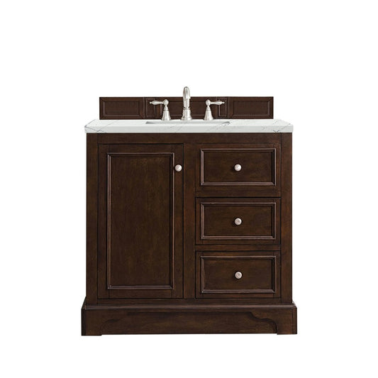 De Soto 36" Single Vanity, Burnished Mahogany w/ 3 CM Ethereal Noctis Quartz Top