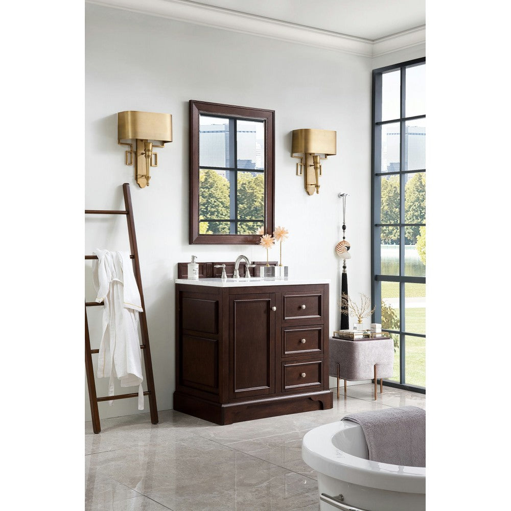 De Soto 36" Single Vanity Mahogany w/3 CM Arctic Fall Solid Surface Top