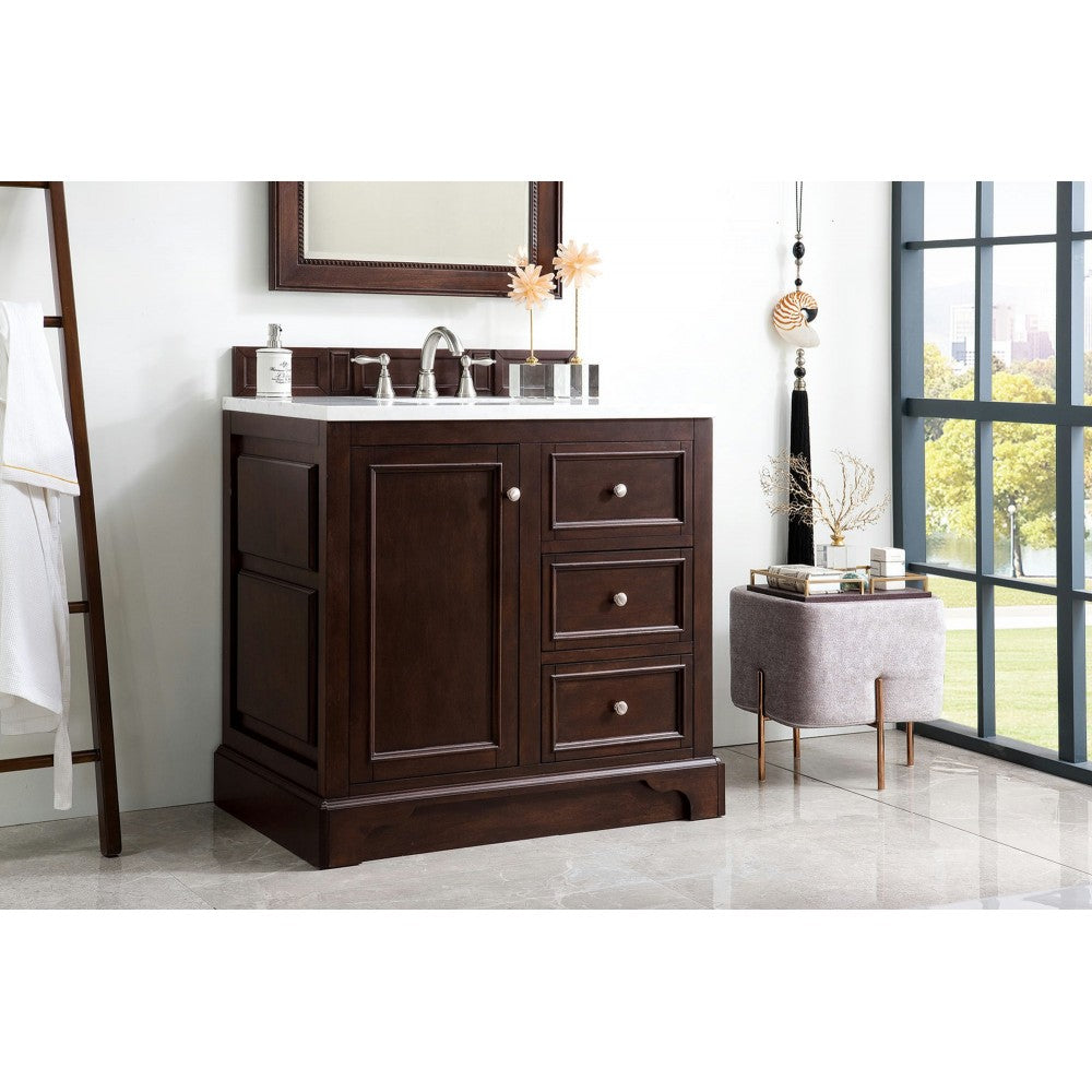 De Soto 36" Single Vanity Mahogany w/3 CM Arctic Fall Solid Surface Top
