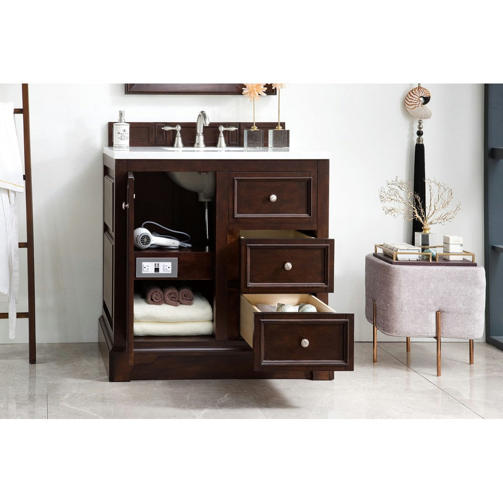 De Soto 36" Single Vanity Mahogany w/3 CM Arctic Fall Solid Surface Top
