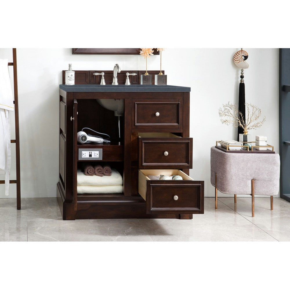De Soto 36" Single Vanity Mahogany w/3 CM Charcoal Soapstone Quartz Top