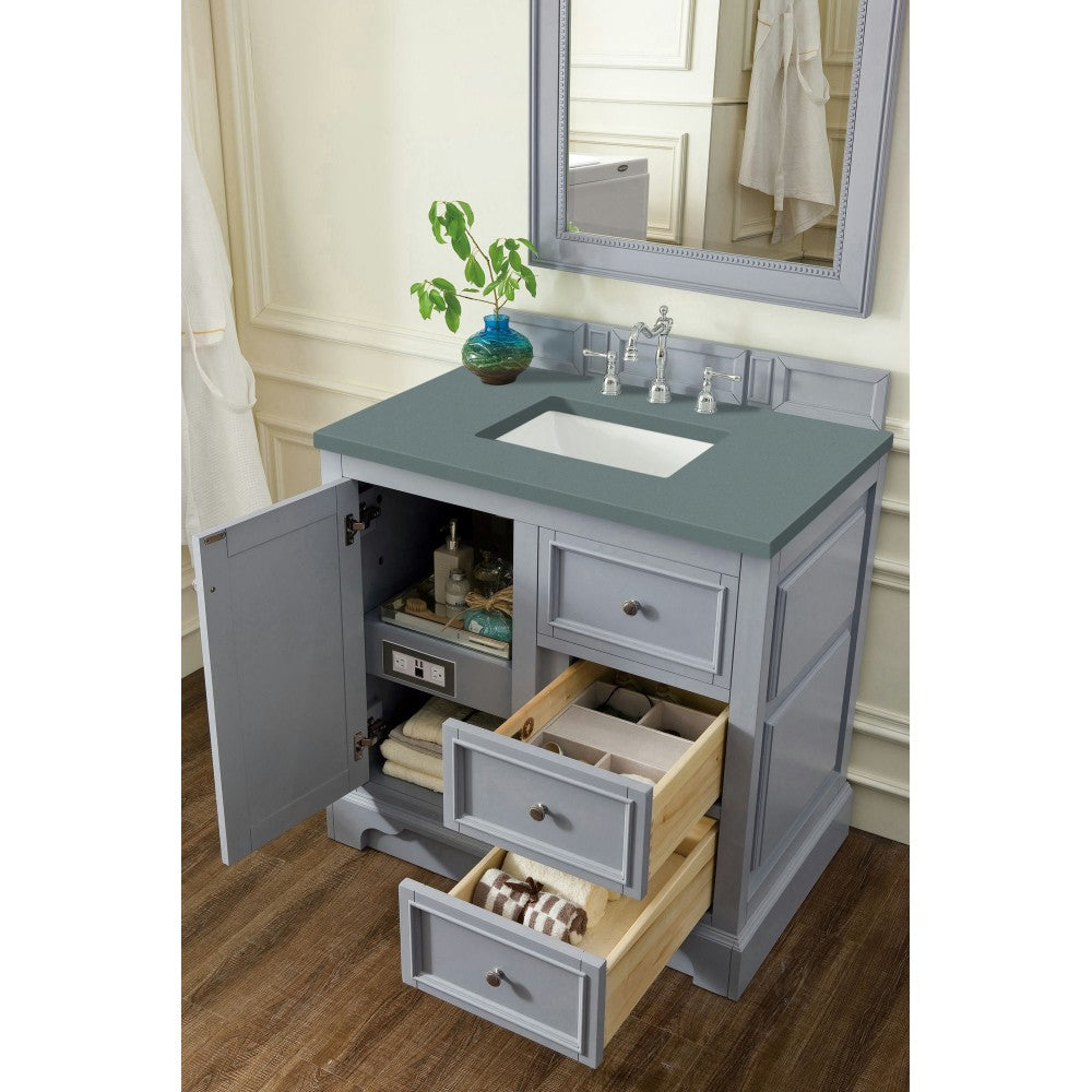 De Soto 36" Single Vanity, Silver Gray w/ 3 CM Cala Blue Quartz Top