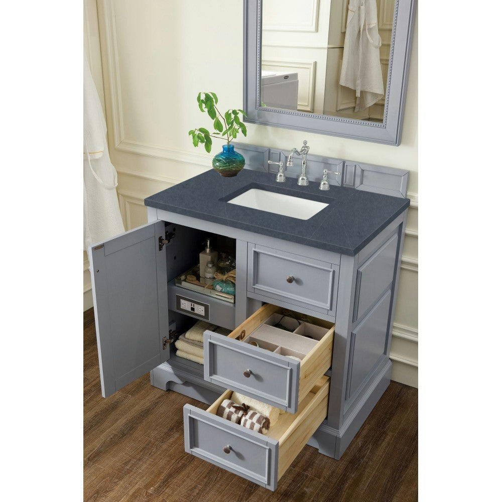 De Soto 36" Single Vanity, Silver Gray w/ 3 CM Charcoal Soapstone Quartz Top