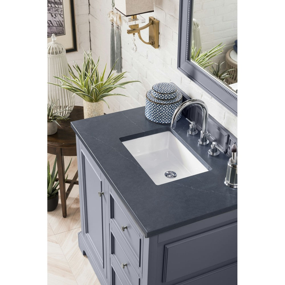 De Soto 36" Single Vanity, Silver Gray w/ 3 CM Charcoal Soapstone Quartz Top