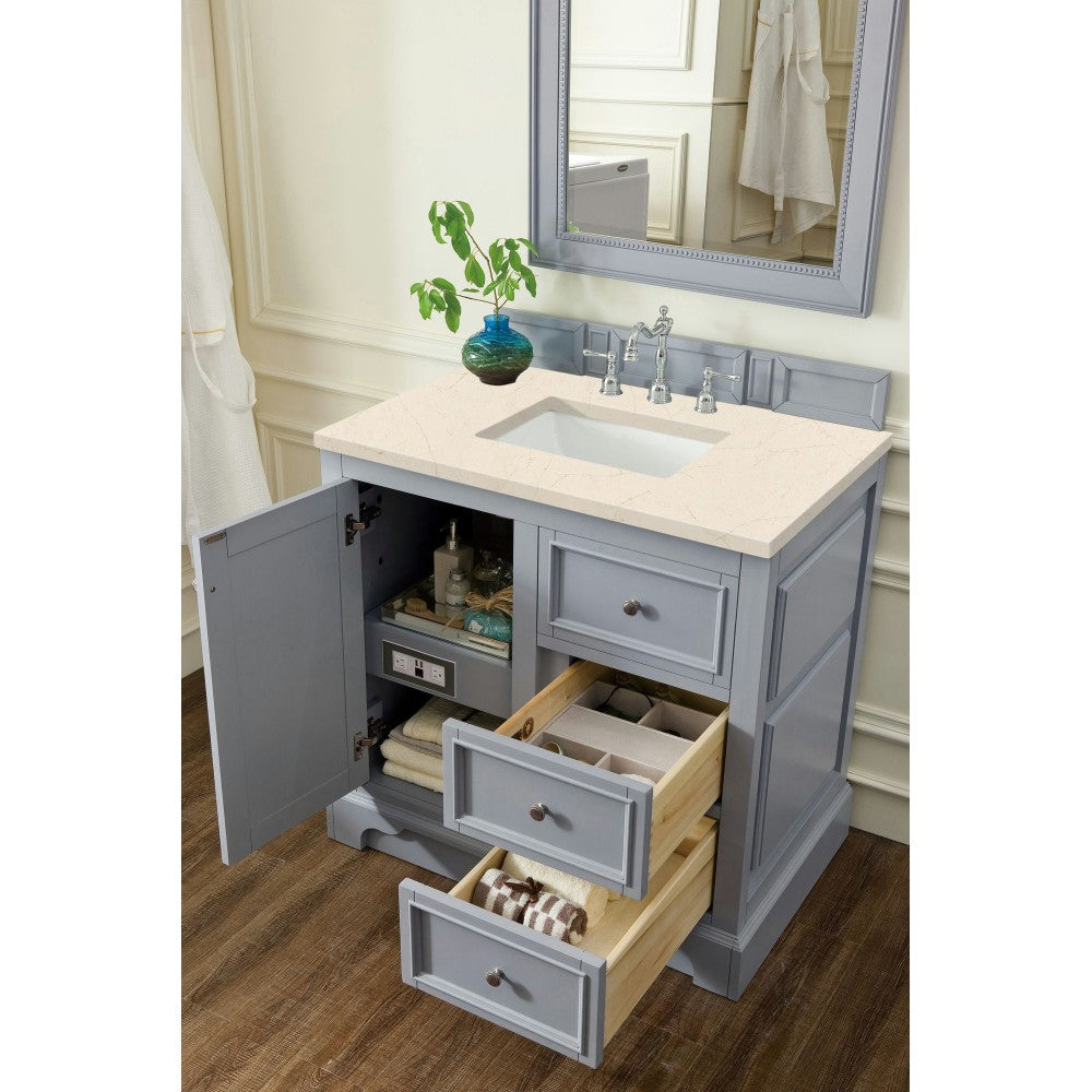 De Soto 36" Single Vanity, Silver Gray w/ 3 CM Eternal Marfil Quartz Top