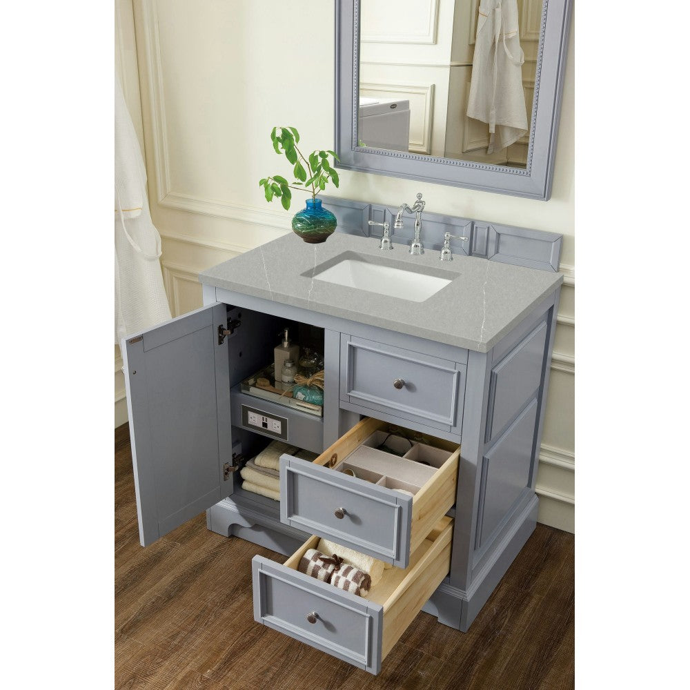De Soto 36" Single Vanity, Silver Gray w/ 3 CM Eternal Serena Quartz Top