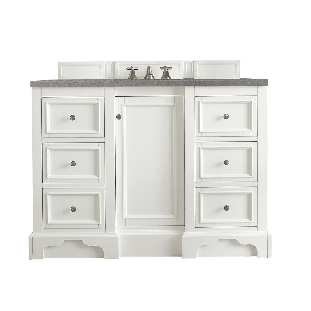 De Soto 48" Single Vanity, Bright White w/ 3 CM Gray Expo Quartz Top