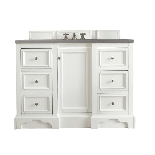 De Soto 48" Single Vanity, Bright White w/ 3 CM Gray Expo Quartz Top