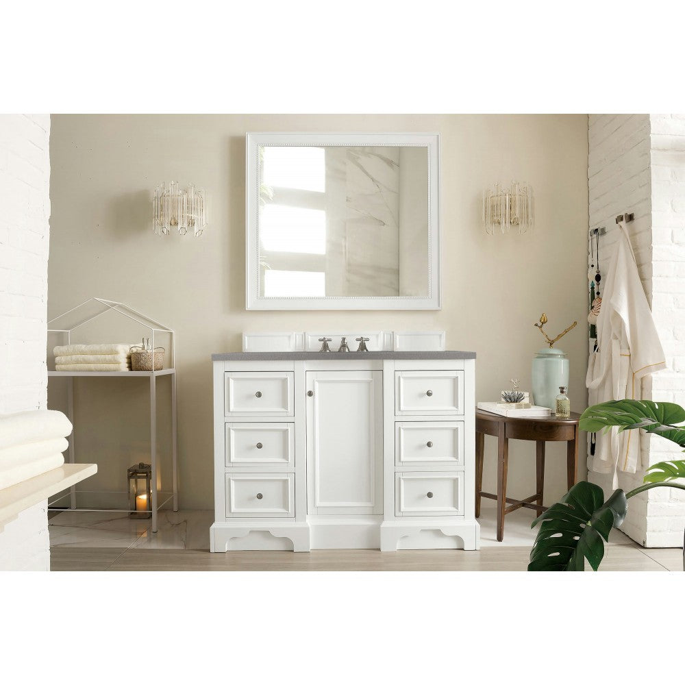 De Soto 48" Single Vanity, Bright White w/ 3 CM Gray Expo Quartz Top