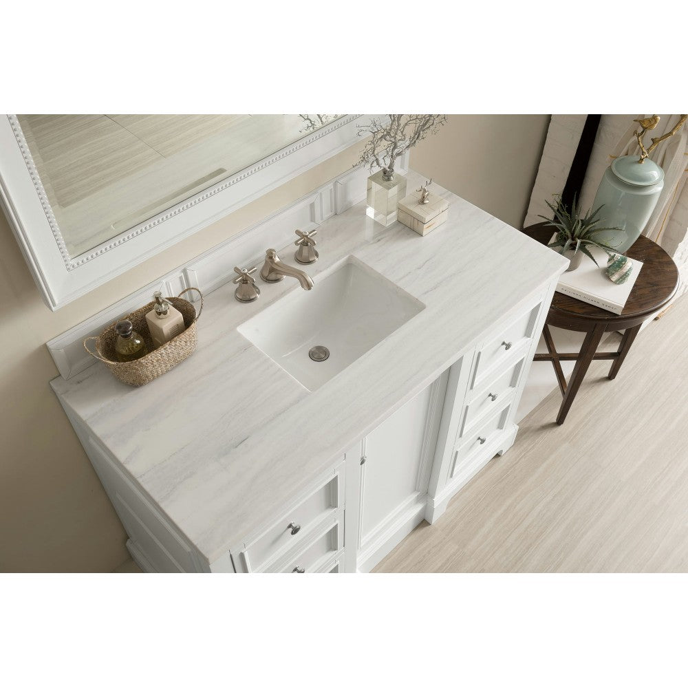 De Soto 48" Single Vanity, Bright White w/ 3 CM Arctic Fall Solid Surface Top
