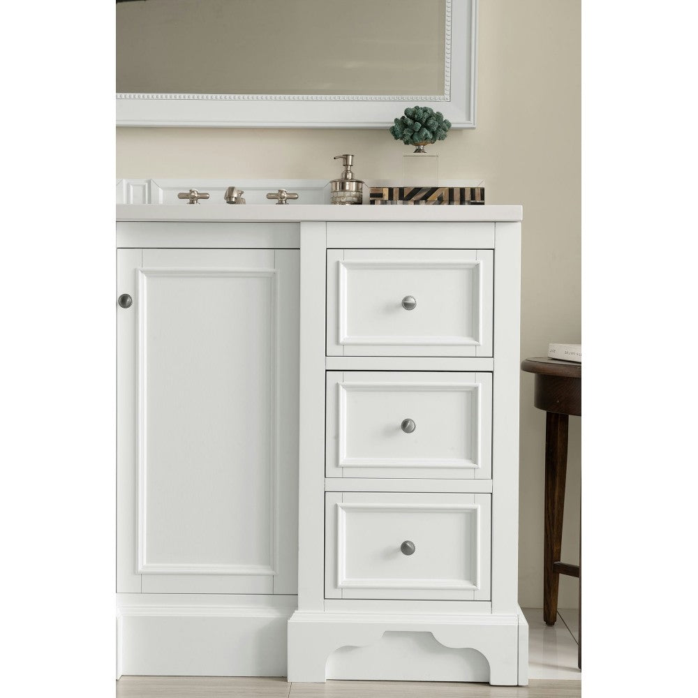 De Soto 48" Single Vanity, Bright White w/ 3 CM Classic White Quartz Top