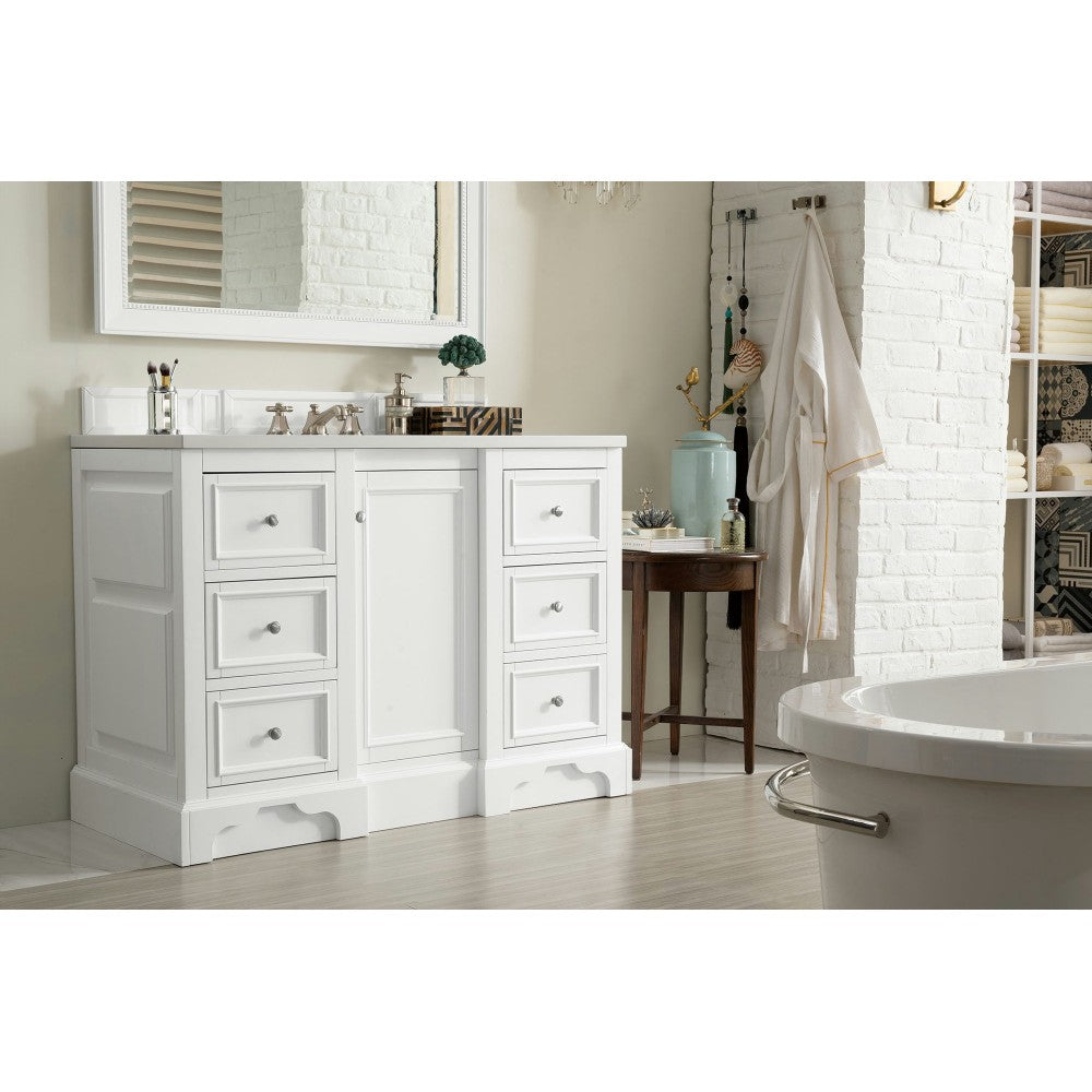 De Soto 48" Single Vanity, Bright White w/ 3 CM Classic White Quartz Top
