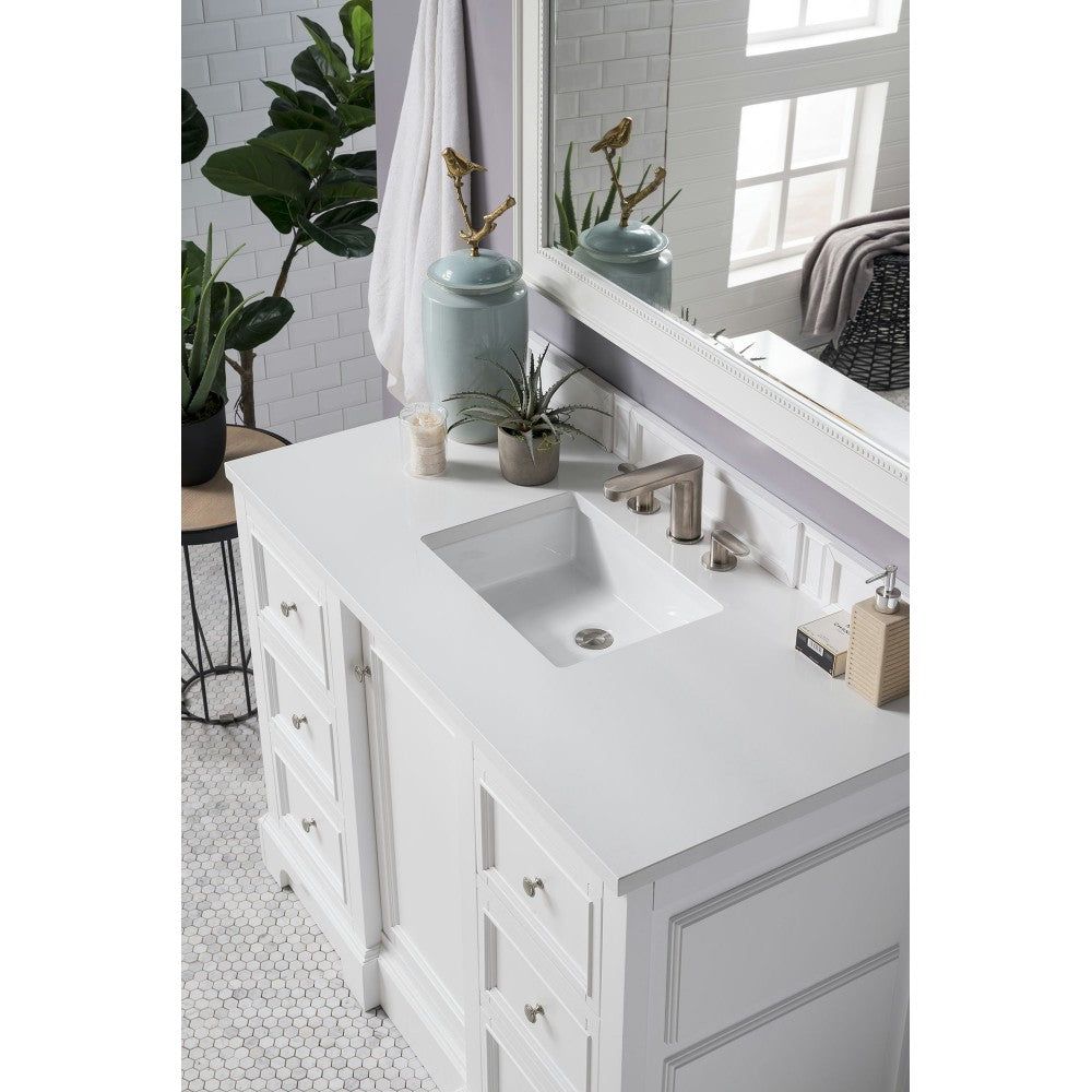 De Soto 48" Single Vanity, Bright White w/ 3 CM Classic White Quartz Top