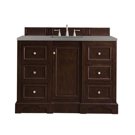 De Soto 48" Single Vanity, Burnished Mahogany w/ 3 CM Gray Expo Quartz Top
