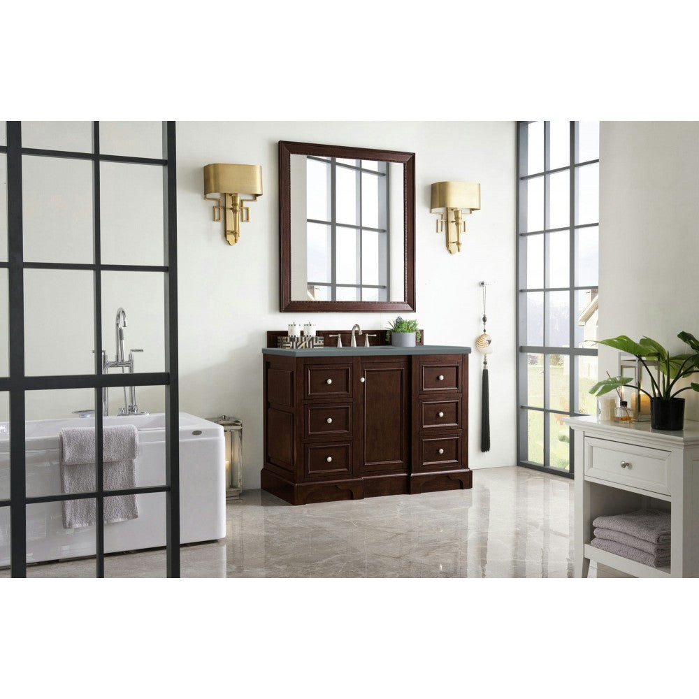 De Soto 48" Single Vanity, Burnished Mahogany w/ 3 CM Cala Blue Quartz Top