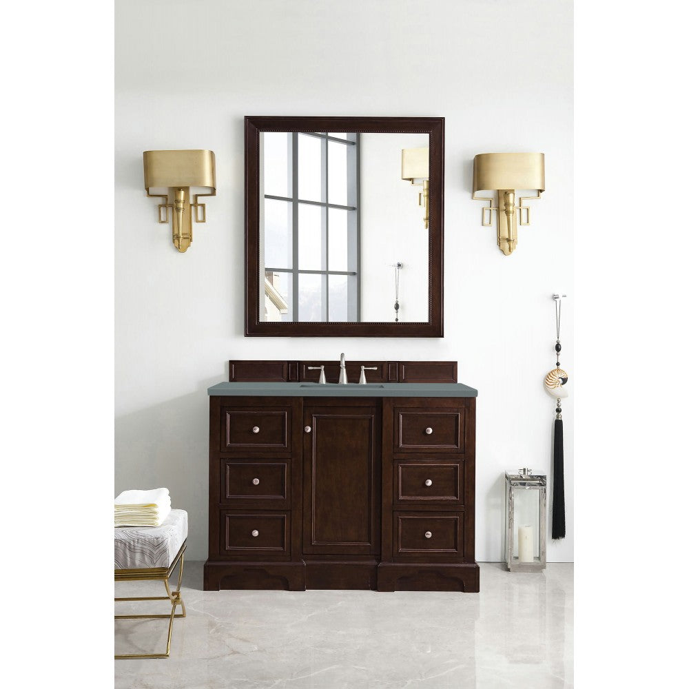 De Soto 48" Single Vanity, Burnished Mahogany w/ 3 CM Cala Blue Quartz Top