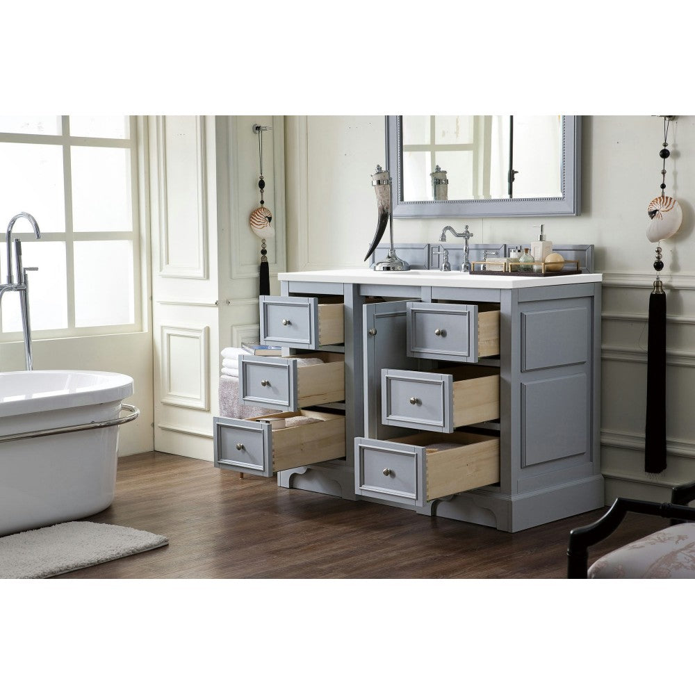 De Soto 48" Single Vanity, Silver Gray w/ 3 CM Classic White Quartz Top