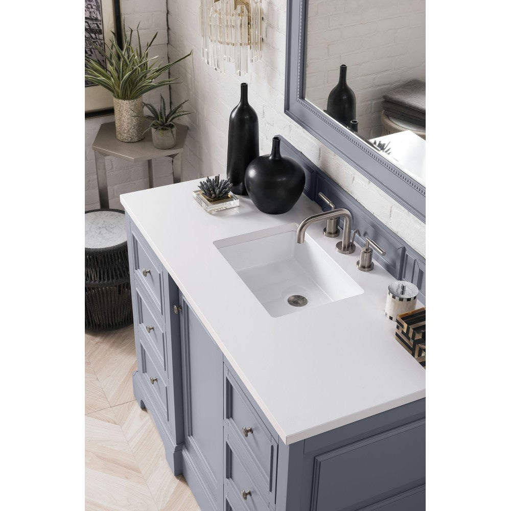 De Soto 48" Single Vanity, Silver Gray w/ 3 CM Classic White Quartz Top