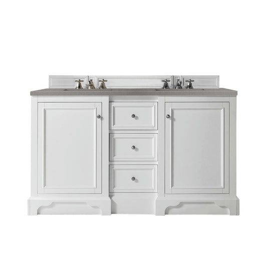De Soto 60" Double Vanity, Bright White w/ 3 CM Gray Expo Quartz Top