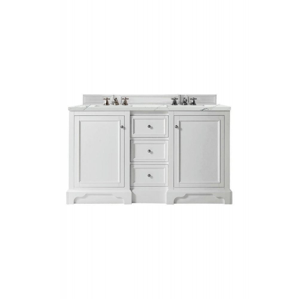 De Soto 60" Double Vanity, Bright White w/ 3 CM Ethereal Noctis Quartz Top