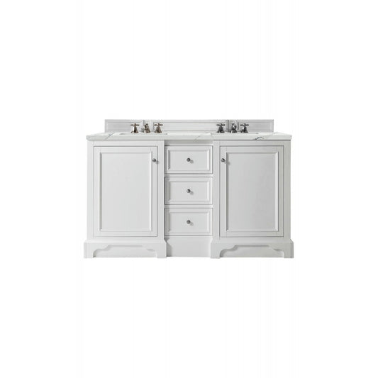 De Soto 60" Double Vanity, Bright White w/ 3 CM Ethereal Noctis Quartz Top