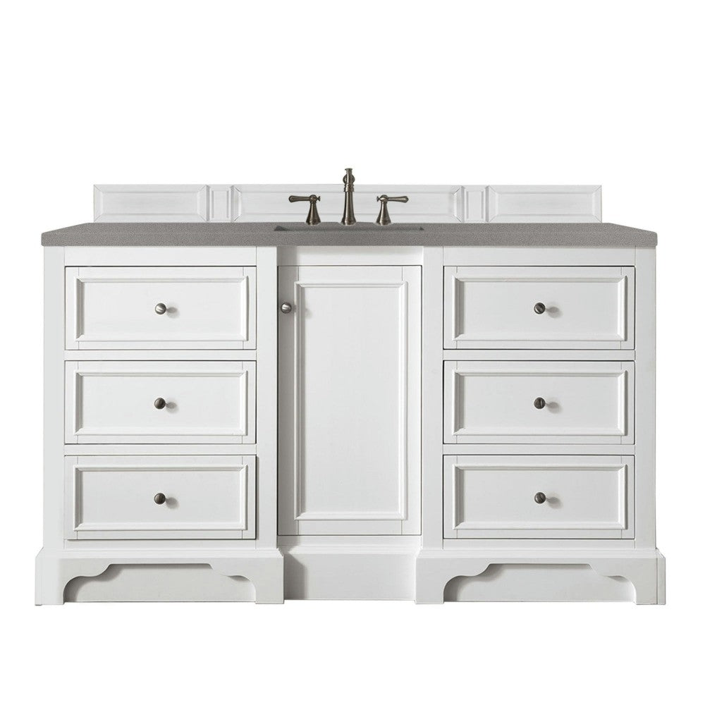 De Soto 60" Single Vanity, Bright White w/ 3 CM Gray Expo Quartz Top