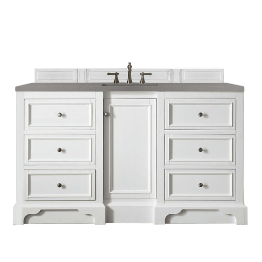 De Soto 60" Single Vanity, Bright White w/ 3 CM Gray Expo Quartz Top