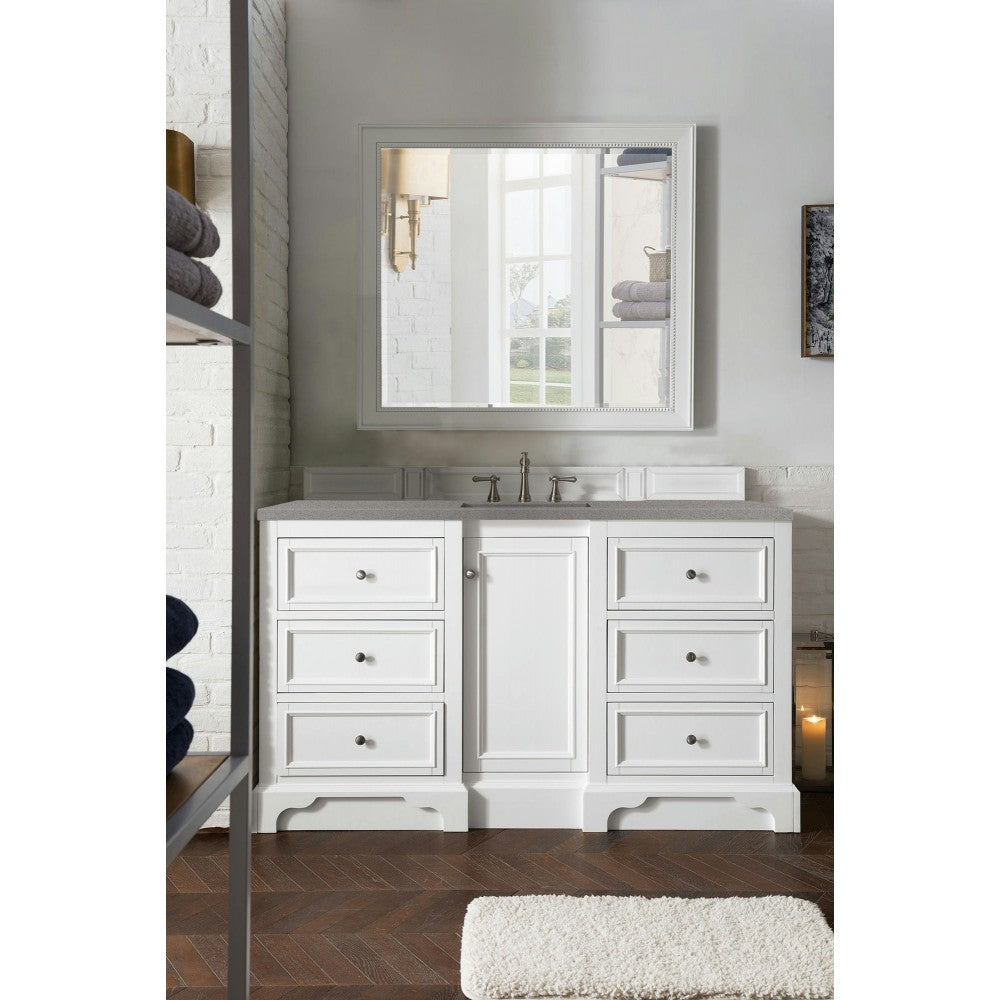 De Soto 60" Single Vanity, Bright White w/ 3 CM Gray Expo Quartz Top