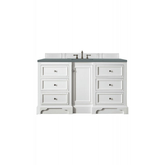 De Soto 60" Single Vanity, Bright White w/ 3 CM Cala Blue Quartz Top