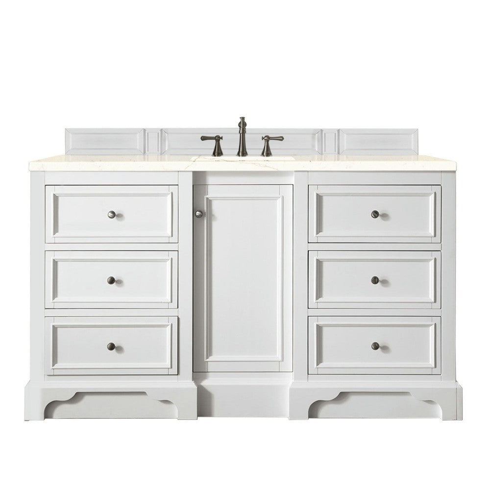 De Soto 60" Single Vanity, Bright White w/ 3 CM Eternal Marfil Quartz Top
