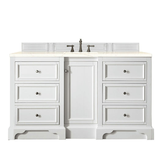 De Soto 60" Single Vanity, Bright White w/ 3 CM Eternal Marfil Quartz Top
