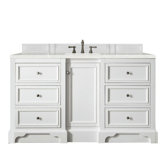 De Soto 60" Single Vanity, Bright White w/ 3 CM Eternal Serena Quartz Top