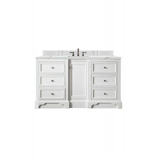 De Soto 60" Single Vanity, Bright White w/ 3 CM Ethereal Noctis Quartz Top