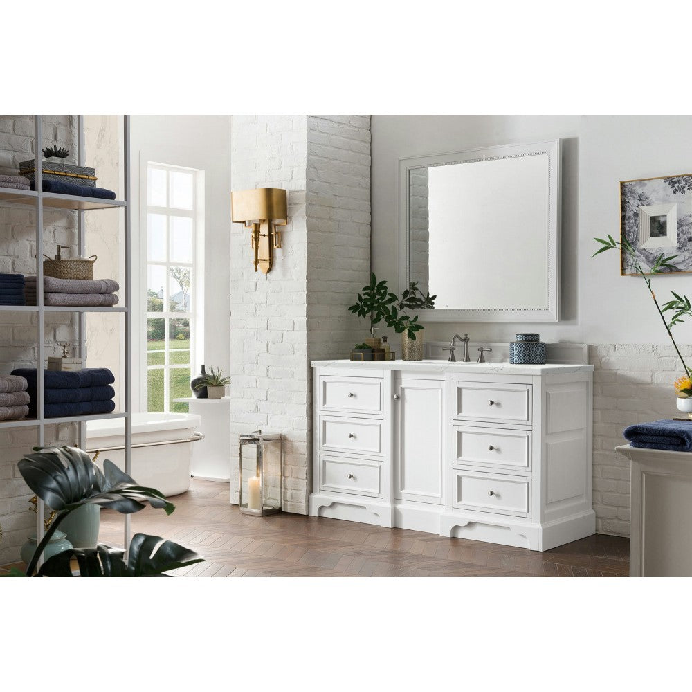 De Soto 60" Single Vanity, Bright White w/ 3 CM Ethereal Noctis Quartz Top