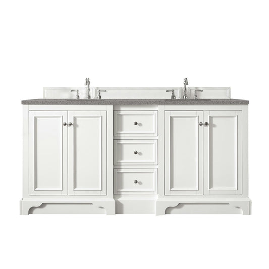 De Soto 72" Double Vanity, Bright White w/ 3 CM Gray Expo Quartz Top