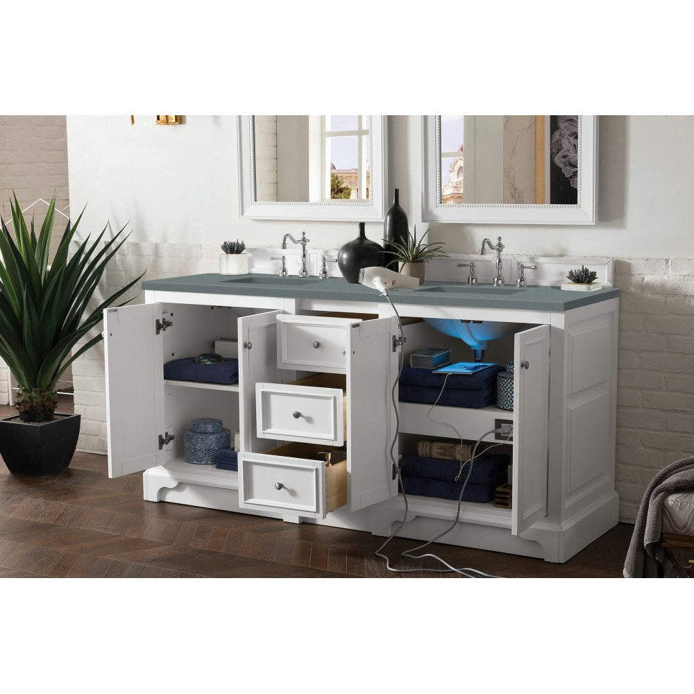 De Soto 72" Double Vanity, Bright White w/ 3 CM Cala Blue Quartz Top