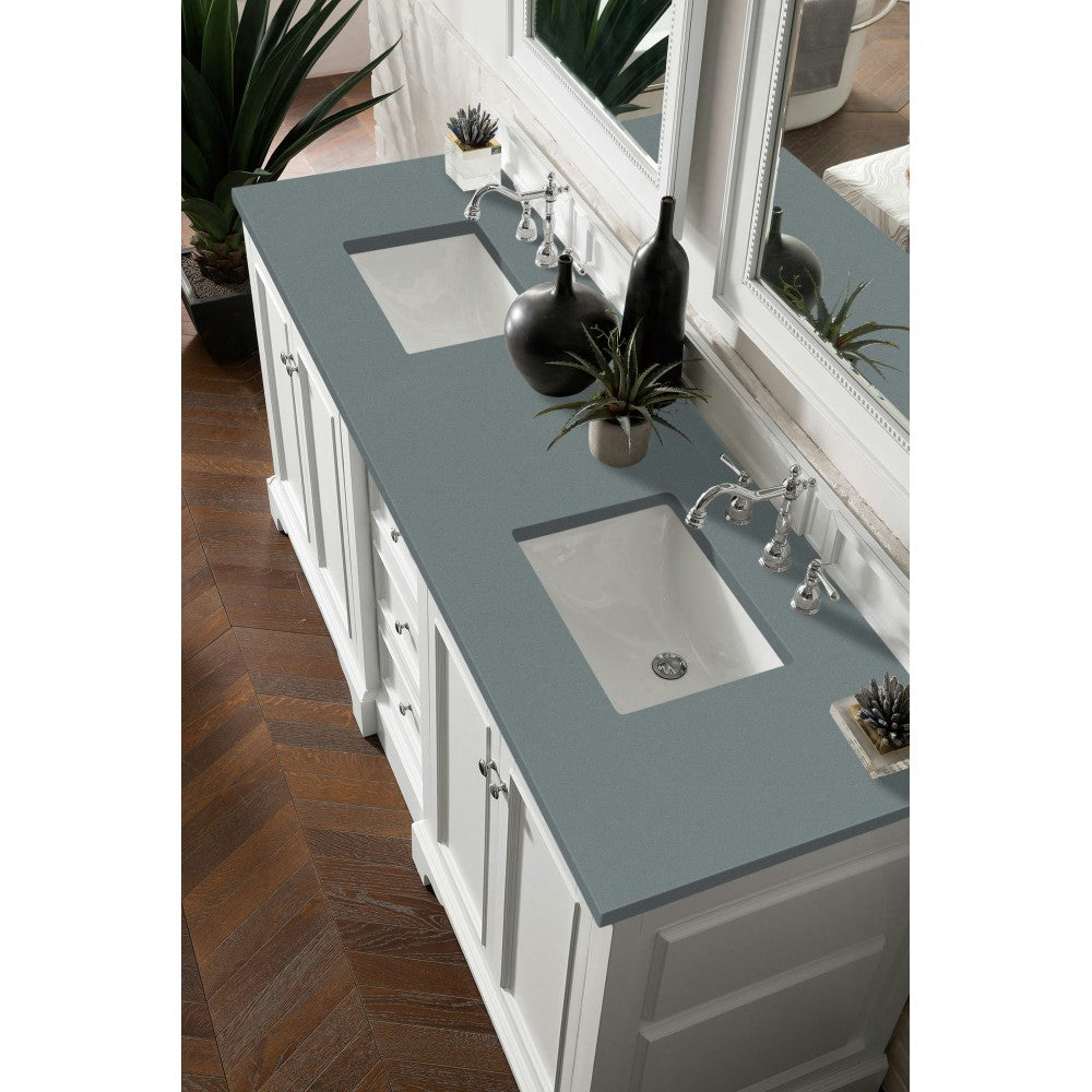 De Soto 72" Double Vanity, Bright White w/ 3 CM Cala Blue Quartz Top