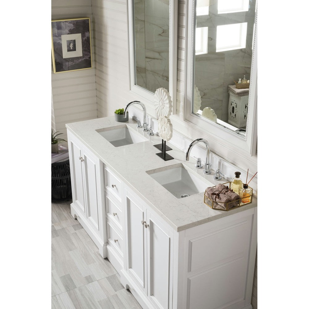 De Soto 72" Double Vanity, Bright White w/ 3 CM Eternal Jasmine Pearl Quartz Top