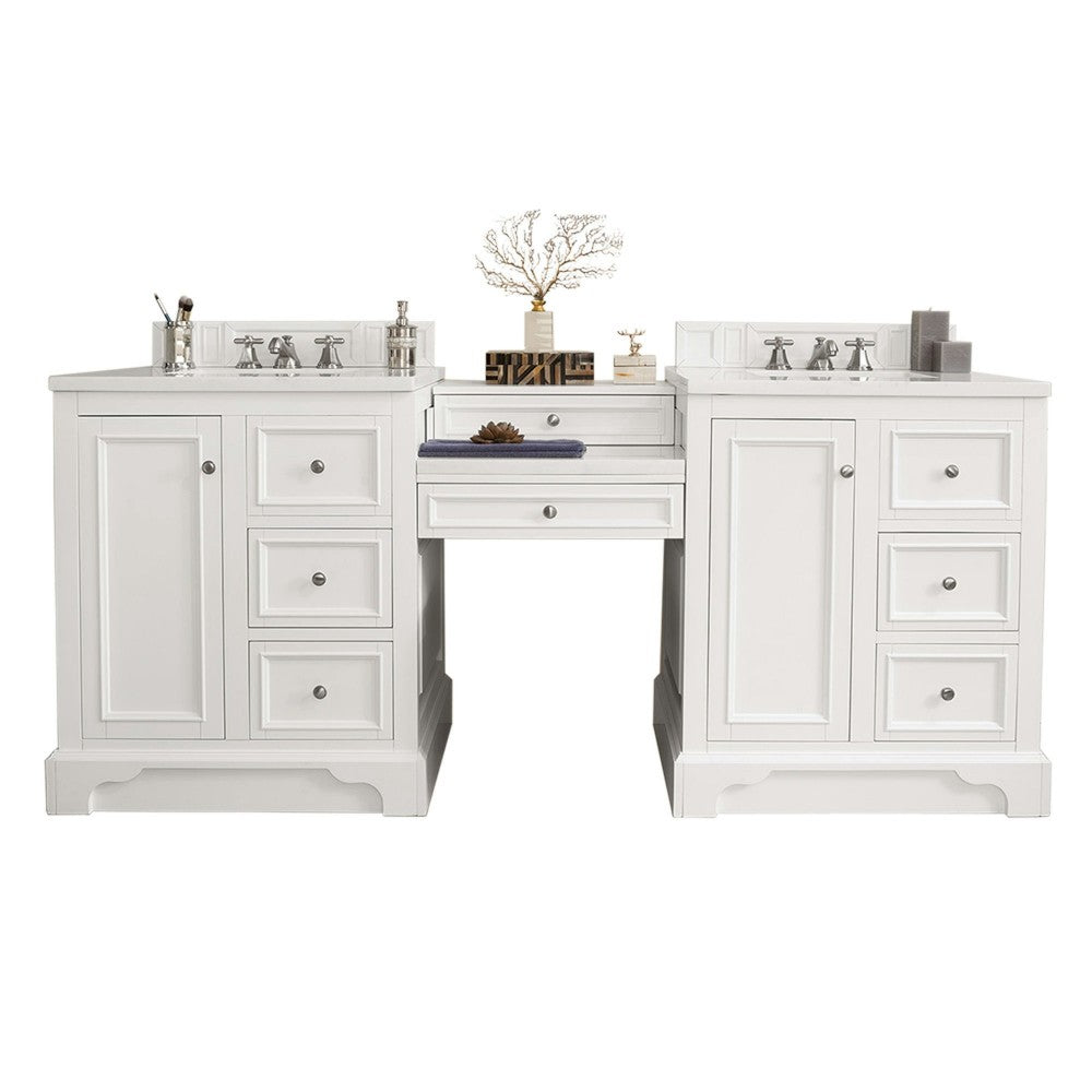 De Soto 82" Double Vanity Set White w/ 3 CM Arctic Fall Solid Surface Top
